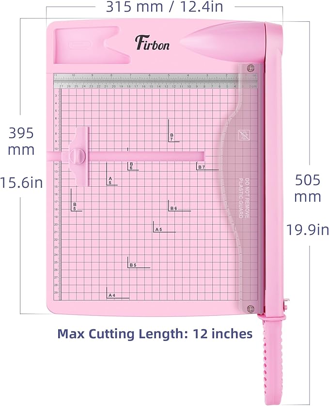 Firbon 12" Guillotine Paper Cutter, Heavy Duty 30-Sheet Capacity Trimmer for Cardstock, Photos, Scrapbooking, Office, Classroom, Studio (Pink)-DeskLoop Office