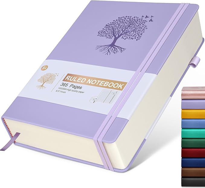 Lined Journal, 365 Pages A4 Large Hardcover Leather Notebook for Women Men, Daily Writing for Work, Note Taking, 100Gsm Paper (8.5" x 11" Purple)-DeskLoop Office