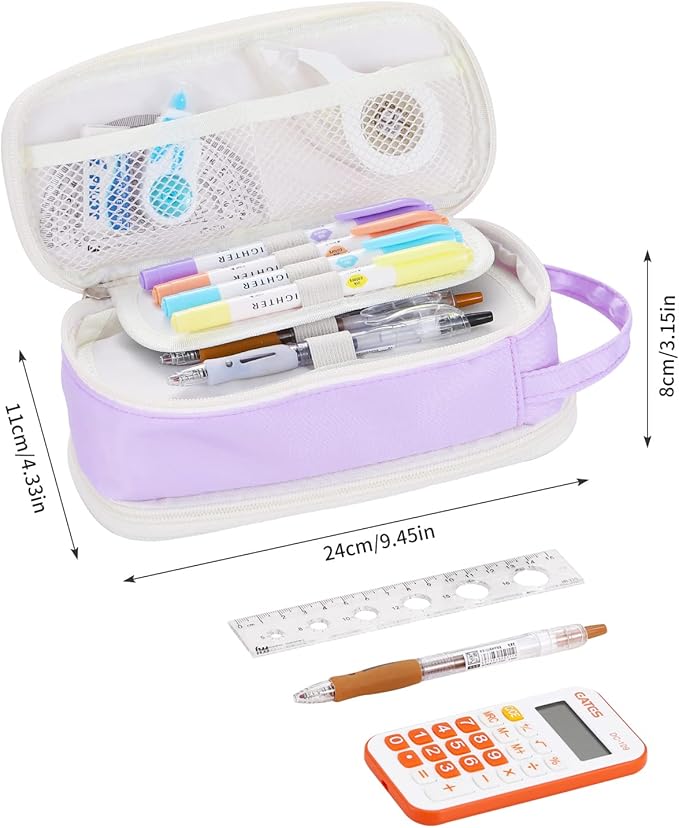 Dugio Big Pencil Case for Girls Teens Kids Zipper Pencil Pouch with Handle Organizer Pencil Bag Aesthetic Pencil Box for School Purple-DeskLoop Office