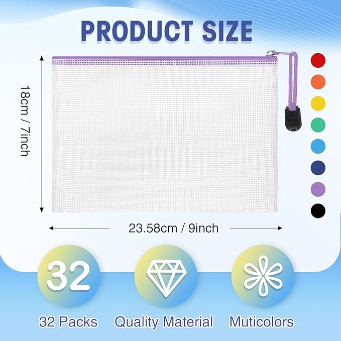 Jetec 32 Pcs Mesh Zipper Bags Toy Storage Bikini Organizer Bag Bolsas Para Guardar Trajes De Baño Waterproof Zipper Reusable Pouch Puzzle Multipurpose for Storage Office(Sweet Color,9 x 7 Inch)-DeskLoop Office