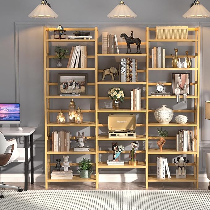 Homykic Bamboo Triple Wide Shallow Bookshelves and Bookcases, 6-Tier 6ft Tall Bookshelf with 17 Open Display Shelves, Large Freestanding Book Shelf for Home Office, Bedroom, Living Room, Natural-DeskLoop Office