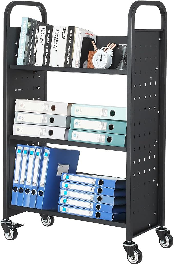 VEVOR Rolling Library Book Cart, 330 lbs Capacity, 30.3 x 15 x 48.0-Inch - Image 9