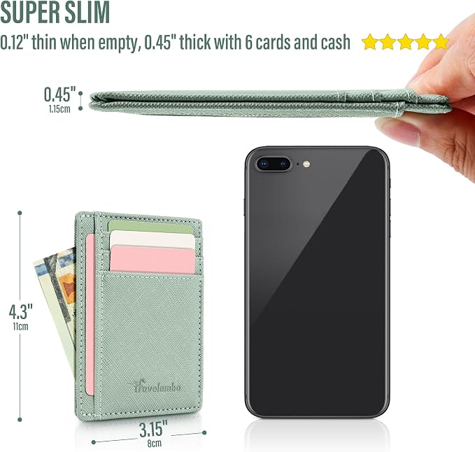 Travelambo Slim Wallet Front Pocket Minimalist Leather RFID Blocking Medium Size - Image 4
