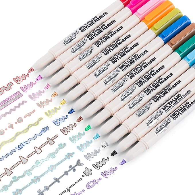 TRANSON 12pcs Outline Shimmering Markers - Image 2