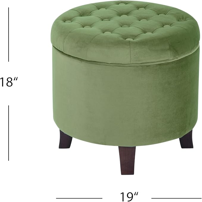 HomePop by Kinfine Fabric Upholstered Round Storage Ottoman - Velvet Button Tufted Ottoman with Removable Lid, Dark Green Small-DeskLoop Office