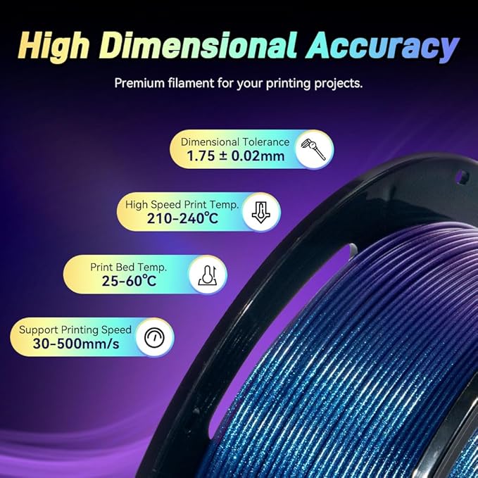 FLASHFORGE Chameleon Rapid PLA Filament 1.75mm Nebula Purple, PLA Color Shift High Flow Speedy 3D Printer Filament, Max 500mm/s Fast Printing, Display Shimmering Effects from Various Angles and Light-DeskLoop Office