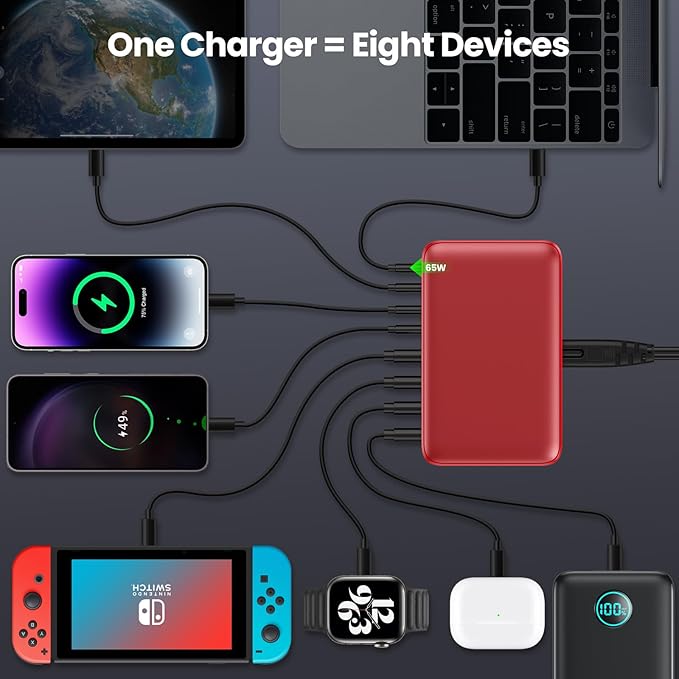 USB C Charger 200W USB C Charger Block,Upgraded GaN III 8-Port Fast Charging Station Hub,PD 65W Laptop Charging Adapter Compatible with MacBook Pro/Air,DELL,Steam Deck,iPhone 16/15/14,Galaxy S23/22-DeskLoop Office