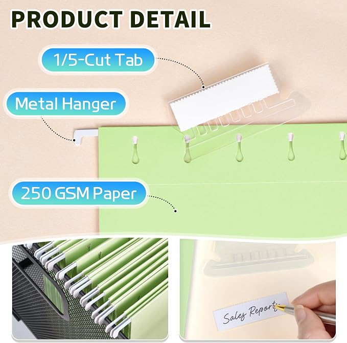 25-Pack Green Hanging File Folders, Letter Size - Image 2