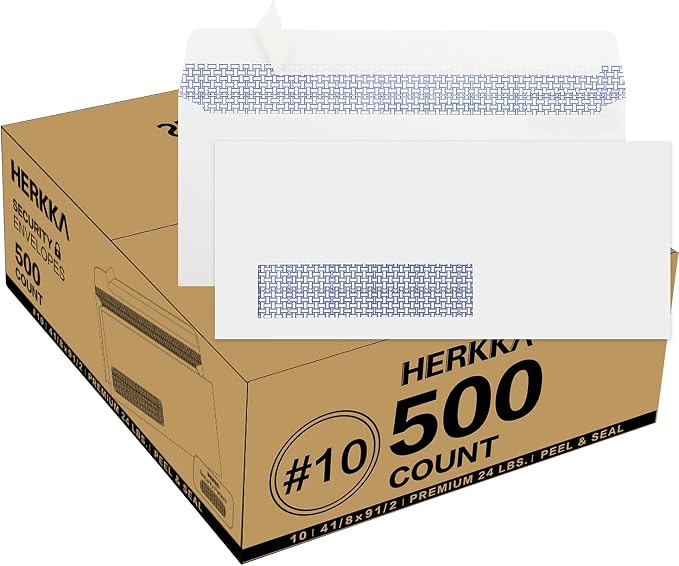 500 Pack #10 Single Left Window SELF Seal Security Envelopes, Designed by HERKKA