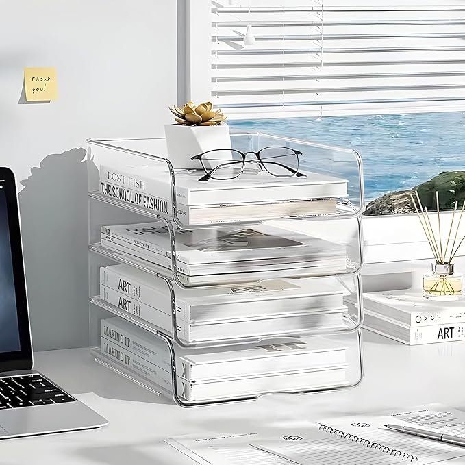4-Tier Paper Organizer for Desk, Stackable Desk Organizer Paper Tray, Ideal for Office Supplies, A4 Storage (Clear, 4-Tier)-DeskLoop Office