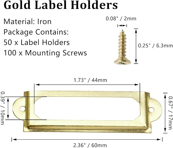 50 PCS Metal Label Holders 60x17mm Gold - Image 3