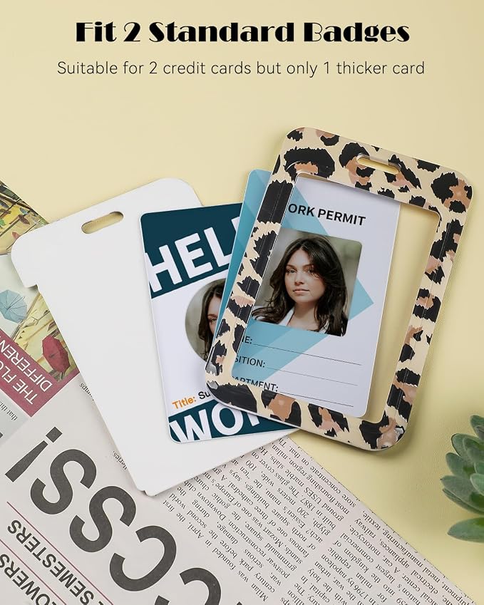 Uniclife Fashionable Sliding ID Badge Holder Leopard Print Plastic Card Holder - Image 2