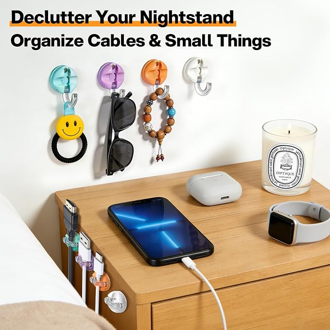 8 Pack 360° Rotatable Magnetic Cable Clips, Adhesive Cord Holder Organizer - Image 2