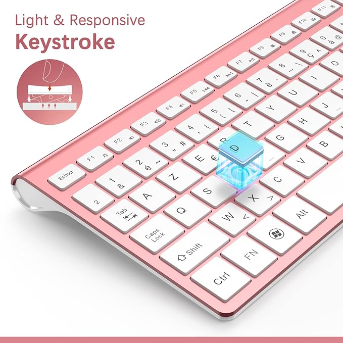 J JOYACCESS Wireless Keyboard Mouse Combo,Typewriter Keyboard Wireless, Portable Pink Wireless Keyboard for Computer/Laptop/Windows/Mac-DeskLoop Office