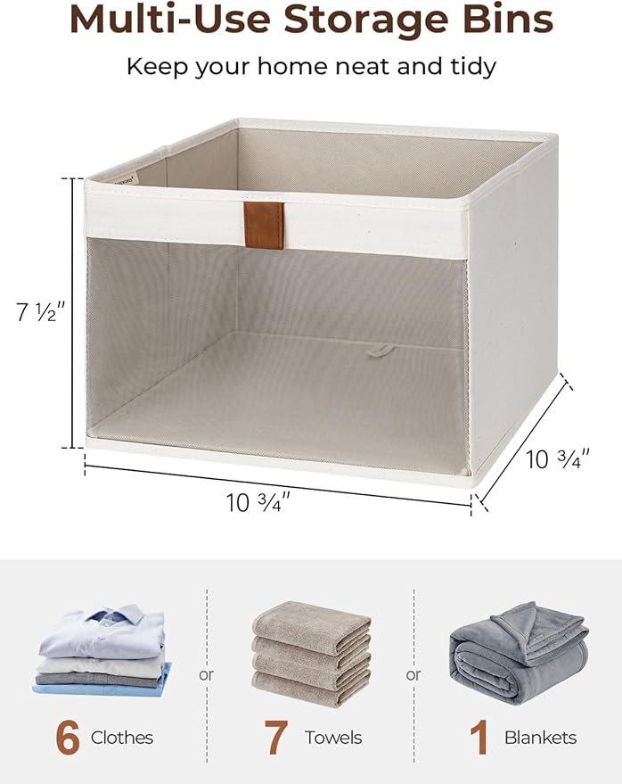 StorageWorks Closet Storage Bins, Storage Baskets with Clear Window and Handles, Foldable Fabric Organizer for Clothes, Shelves, Beige, 3 Pack-DeskLoop Office