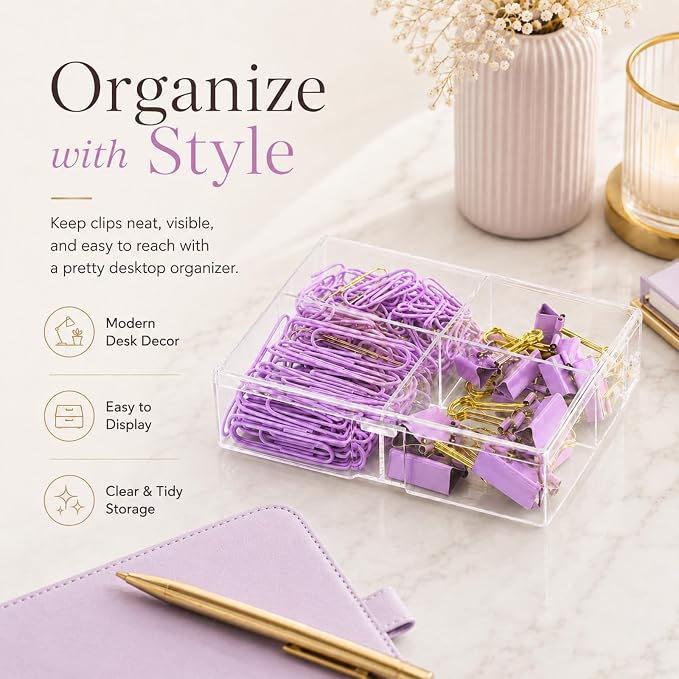 Purple and Gold Paper Clips Binder Clips Set - Image 2