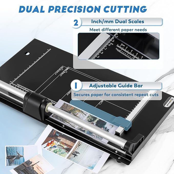 CGOLDENWALL A4 Rotary Paper Trimmer, 12 Sheets, w/Extra Blade & Gloves, for Cardstock Photo, Heavy Duty Paper Cutter for Offices Schools Crafts (14.9 Inch Cut Length)-DeskLoop Office