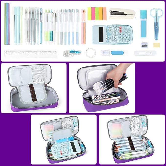 Homecube Pencil Case Large Capacity Storage Oxford Cloth Bag Pouch Marker Stationery Organizer Holder with Zipper for School & Office - 9.06x4.72x2.56 inches Purple-DeskLoop Office