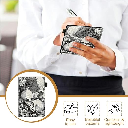 Rose Skull Large Server Book for Waitress & Waiter 9"x5.5" - Image 4