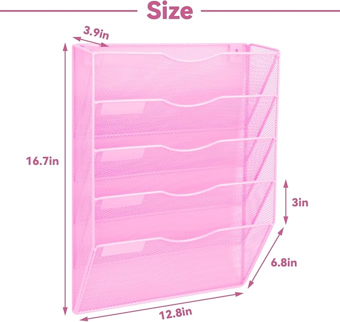 5 Pockets Mesh Wall File Holder Organizer Office Hanging File Folder Magazine - Image 2