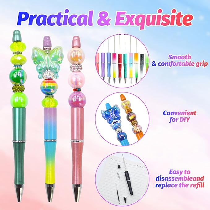 150 Pieces DIY Beadable Pen Kit – 50 Plastic Ballpoint Pens - Image 3