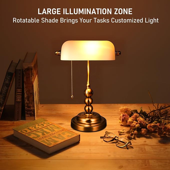 TORCHSTAR Ivory White Glass Bankers Desk Lamp - Image 4