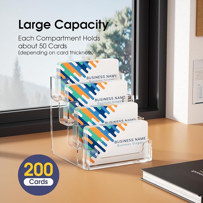 MaxGear Acrylic Business Card Holder, 320 Cards Capacity, 4 Pocket, 4 Pack | - Image 2