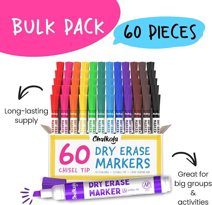 Chalkola Dry Erase Markers Bulk | Chisel Tip WhiteBoard Markers, Dry Erase Pens - Image 9