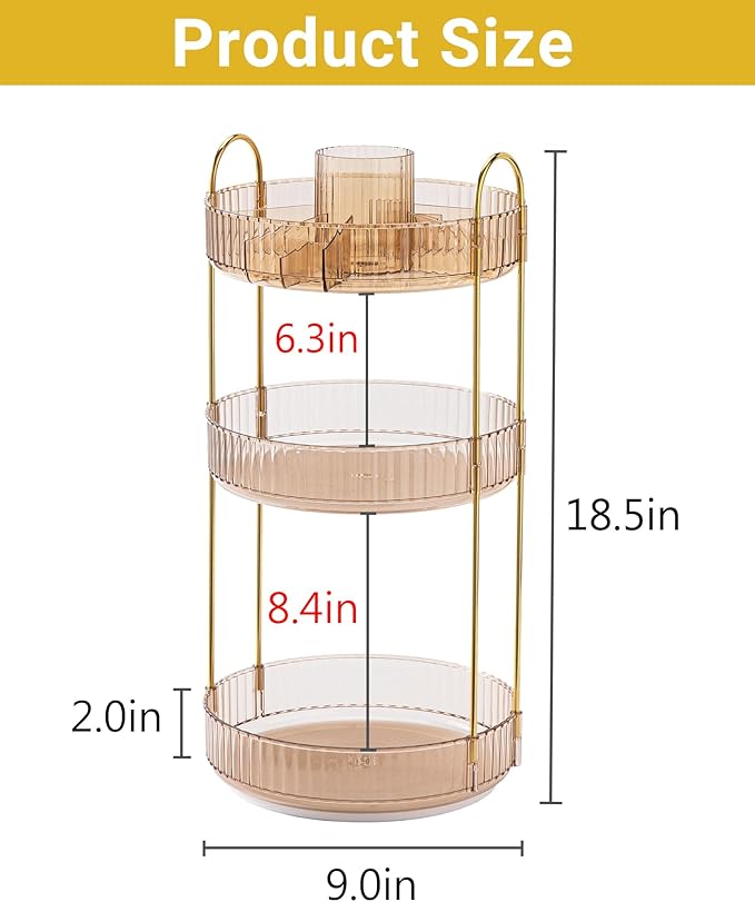 Asayuee 360 Rotating Makeup Organizer, 3 Tier Large Capacity Make Up Organizers - Image 4