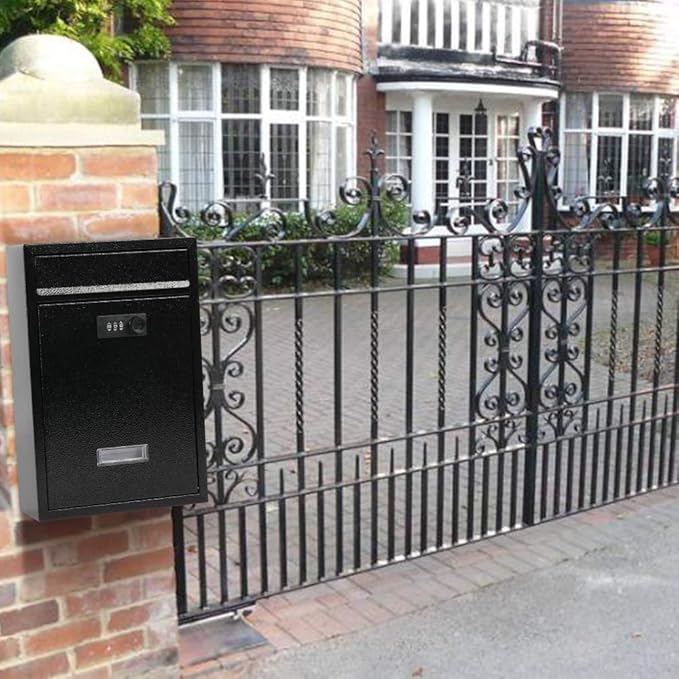 KYODOLED Locking Wall Mount Mailbox, Mail Boxes with Combination Lock for Outside, Security Drop Box with Code,12.4H x 8.54L x 3.35W Inches, Black-DeskLoop Office