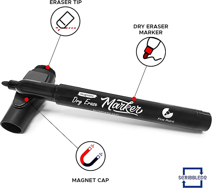 Scribbledo 12 Pack Magnetic Dry Erase Markers Black Fine Tip Whiteboard Markers - Image 5
