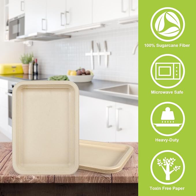 10-Pack Food Plates, Rectangular Paper Plate, Microwave-Safe, Soak-Proof - Image 3