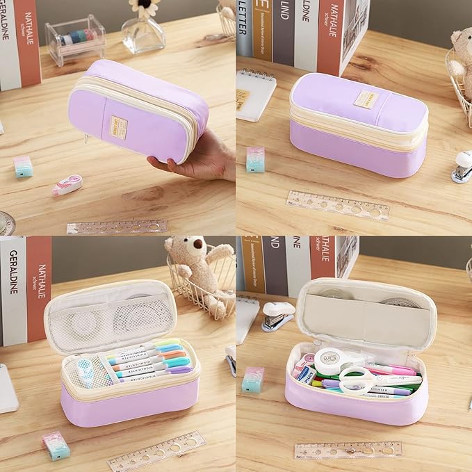 Dugio Big Pencil Case for Girls Organizer Pencil Bag with Zipper Pencil Pouch for School Teens Kids Aesthetic Large Pencil Pouch Purple-DeskLoop Office