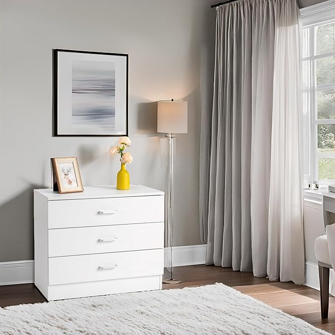 Karl home White 3 Drawer Dresser for Bedroom, Small Nightstand Modern Storage Chest of Drawer Wooden Side Table End Table for Bedroom, Living Room, Reception Room-DeskLoop Office