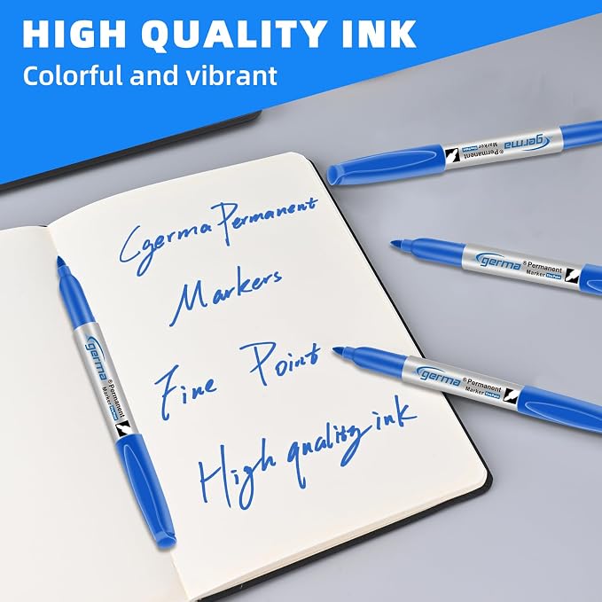 Cgerma Permanent Markers Fine Point, 16 Pack Blue Fine Tip Permanent Markers Set - Image 7