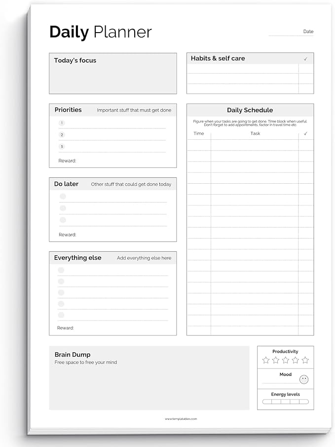 ADHD Daily Planner Notepad for Neurodivergent Adults by Templatables