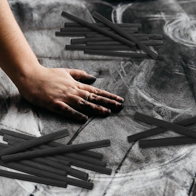 Gueevin 25 Pcs Willow Charcoal Sticks, Willow Charcoal, Artists, Beginners, Students, Perfect for Sketching, Drawing, Shading, and Fine Art (7-9mm)-DeskLoop Office