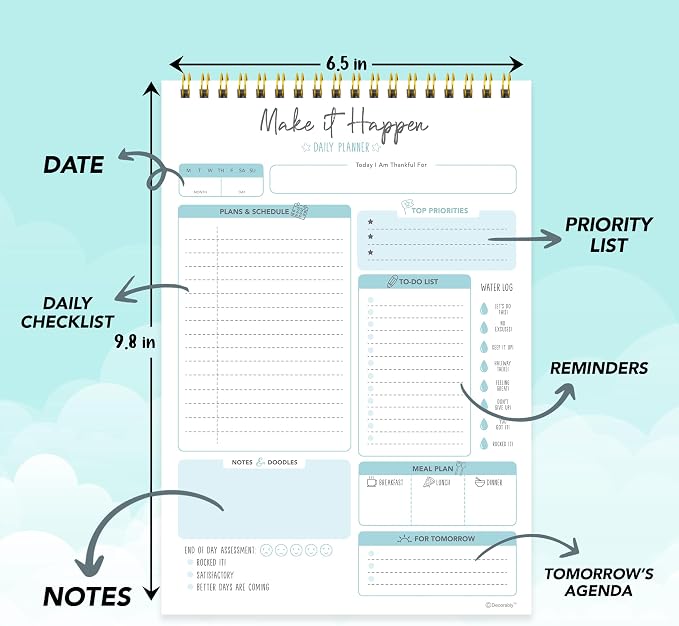 Decorably 52 Sheets Blue Undated Make It Happen Notepad - Image 3