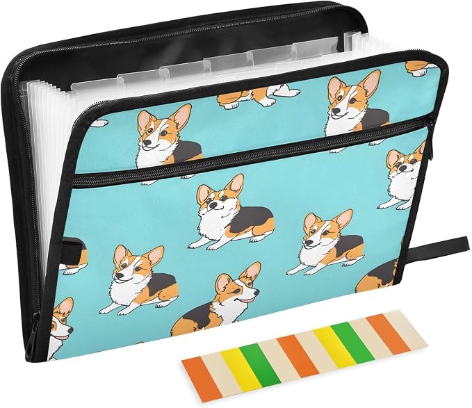 Expanding File Folder Corgis Dog Blue Accordion File Organizer 13 Pockets by ALAZA