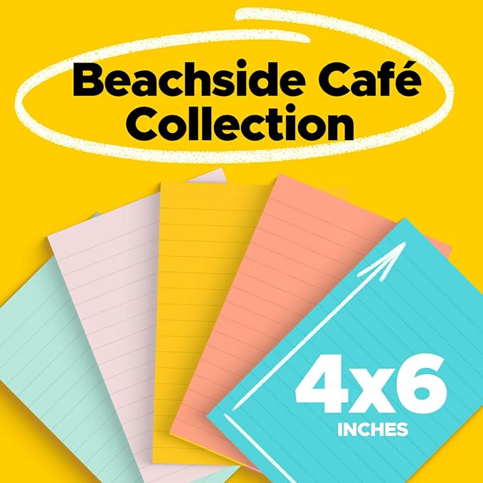 Post-it Notes, 4 x 6 in, Beachside Café Collection, 5 Lined Pads | School - Image 3