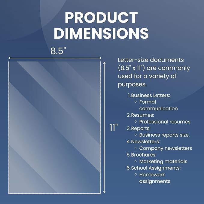 Performore 50 Clear No Hole Sheet Protectors, 8.5" x 11", Plastic Sheet Sleeves - Image 3