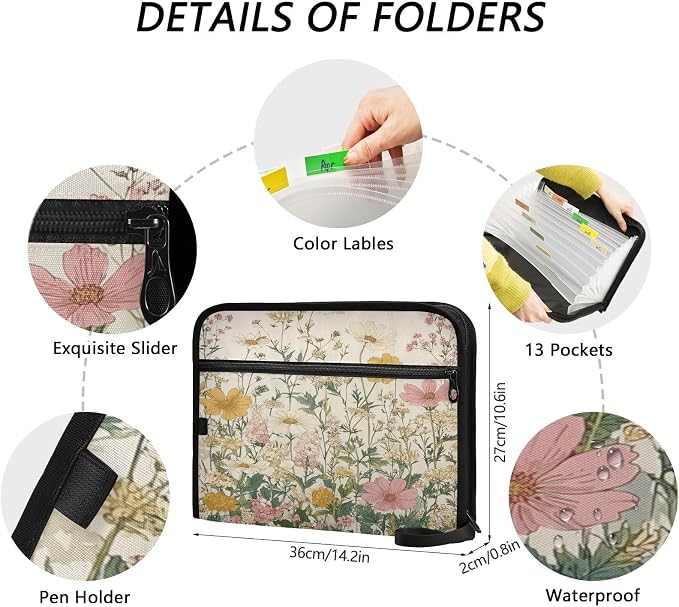Pink Beige Flowers Accordion File Organizer Expanding Document Folder - Image 3