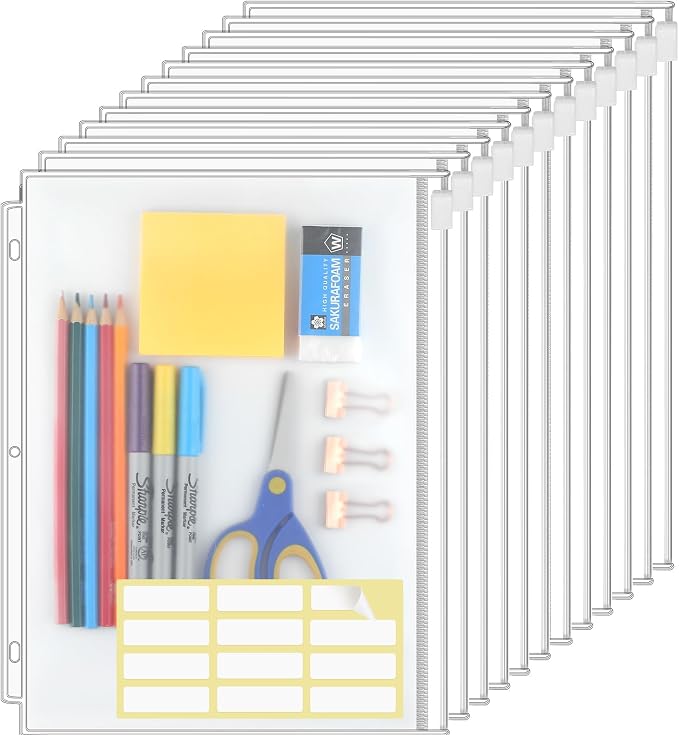 KTRIO 12 Pack Binder Pockets, 8.5 x 11 Zipper Pouches by KTRIO