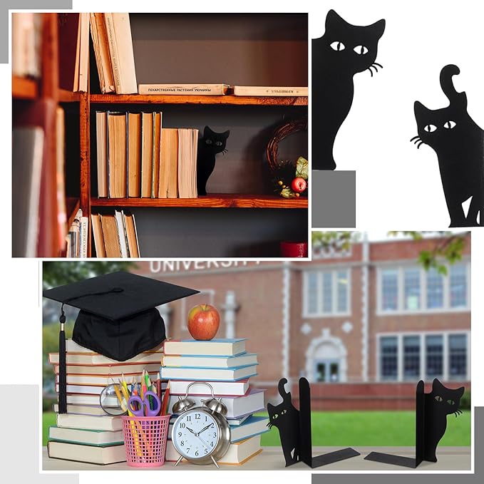 Geelin Peeping Cat Bookends Set of 2 Metal Book Ends - Image 6