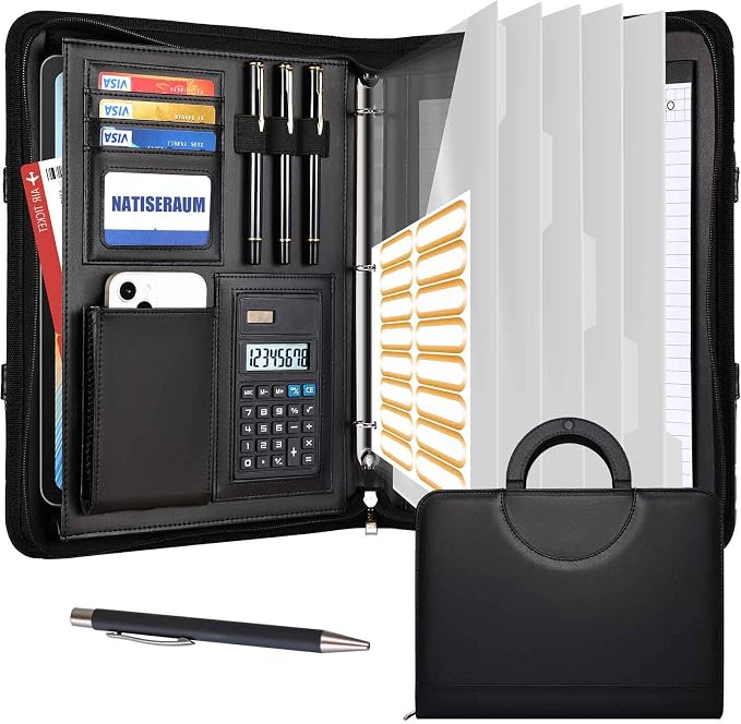 Portfolio Binder 3 Ring Includes Pen and 5 Dividers by NATISERAUM