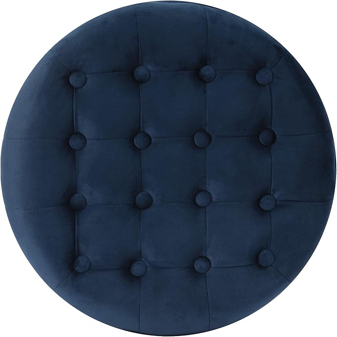 HomePop by Kinfine Fabric Upholstered Round Storage Ottoman - Velvet Button Tufted Ottoman with Removable Lid, Navy Blue-DeskLoop Office