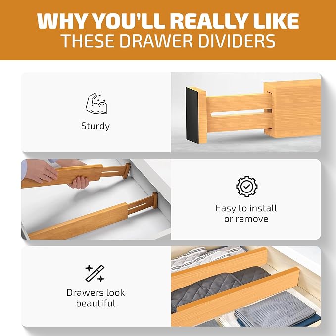 4 Pack Bamboo Drawer Dividers - Image 6