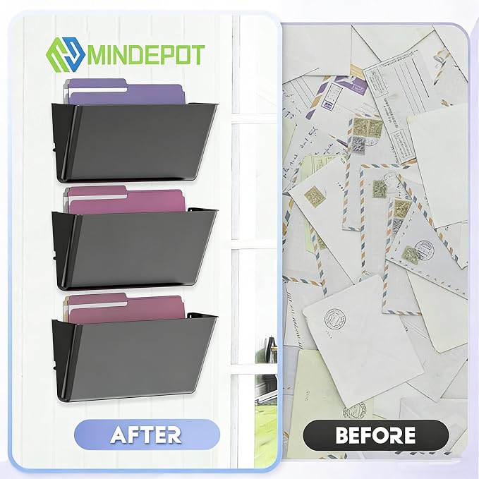 MINDEPOT 3 Pockets Acrylic Wall File Organizer, Plastic Hanging Wall File Holder - Image 3