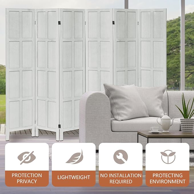 Leesinwing Wood Room Divider 6 Panel Folding Privacy Screen, Classic 5.6Ft - Image 7