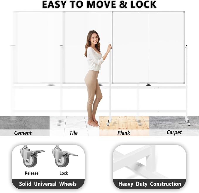 Large Rolling Whiteboard on Wheels - Image 4